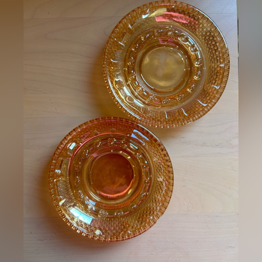 Vintage Marigold Peach Carnival Depression Glass Hobnail Ashtray Iridescent Set